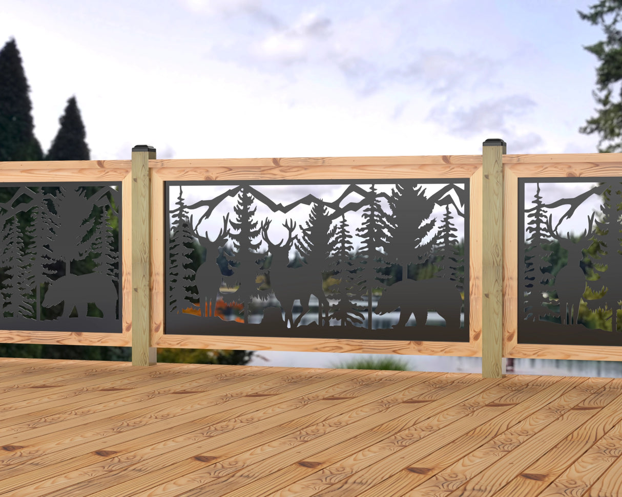 60"x30" - Deer and Bear Wildlife Landscape Fence/Gate Panel Insert