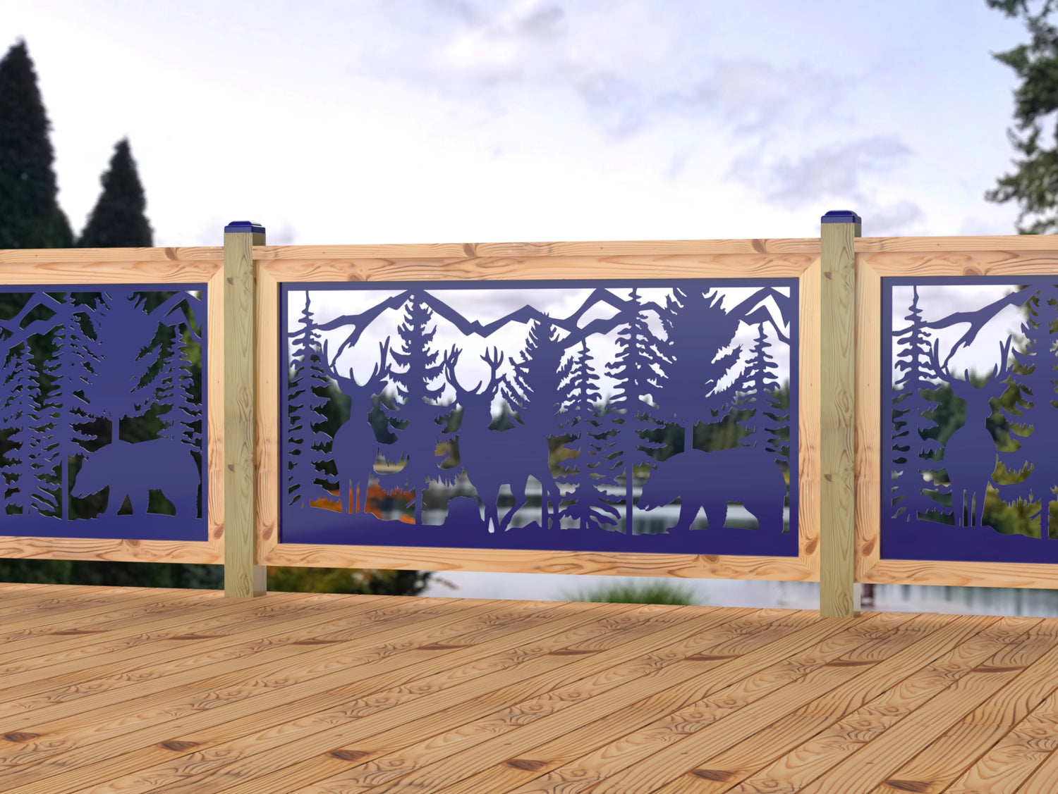 60"x30" - Deer and Bear Wildlife Landscape Fence/Gate Panel Insert - Madison Iron and Wood