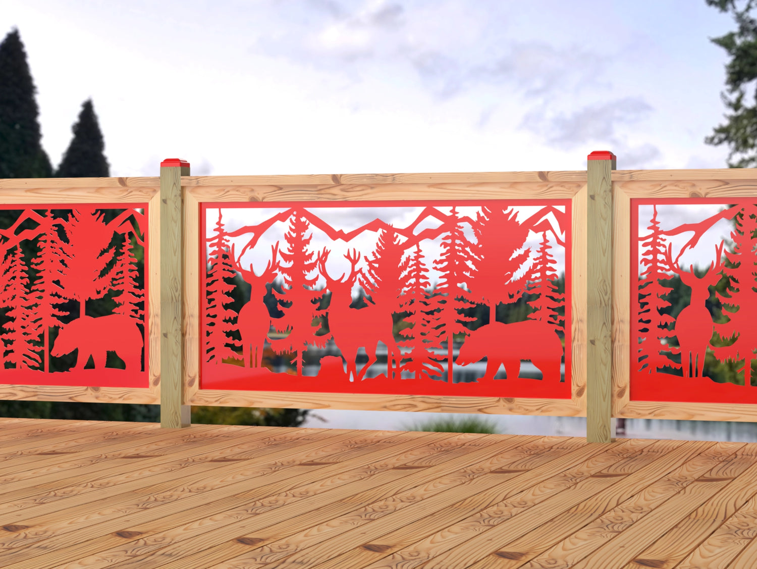 60"x30" - Deer and Bear Wildlife Landscape Fence/Gate Panel Insert - Madison Iron and Wood