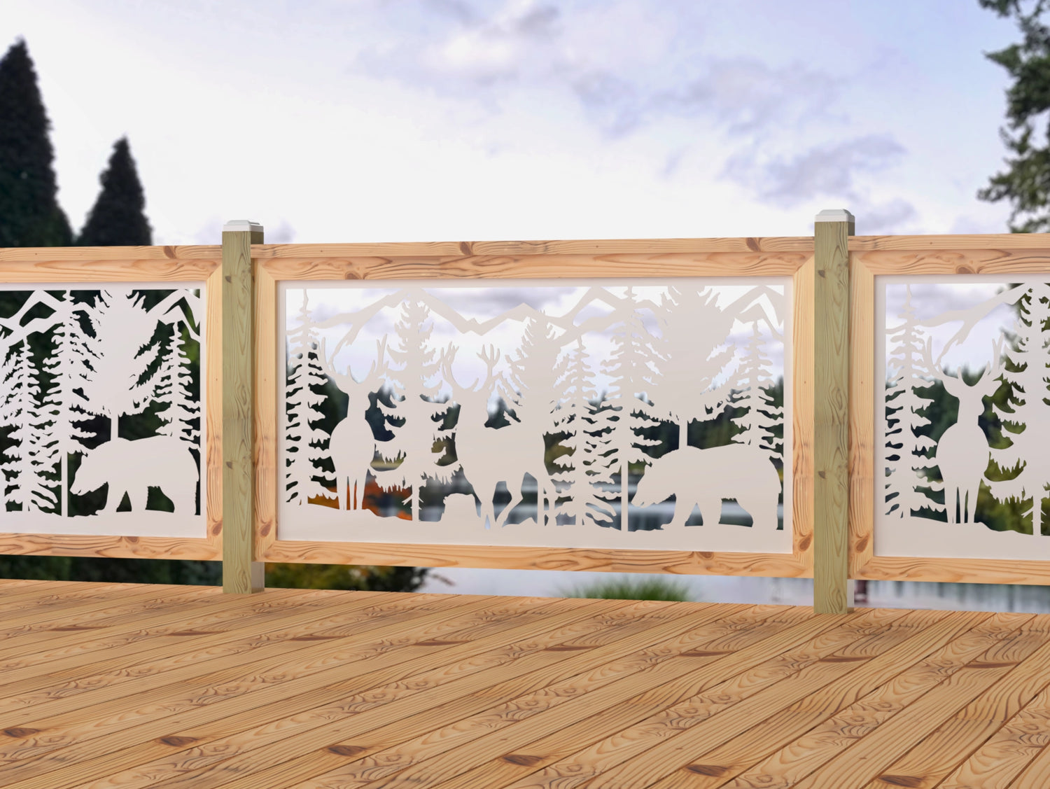 60"x30" - Deer and Bear Wildlife Landscape Fence/Gate Panel Insert - Madison Iron and Wood