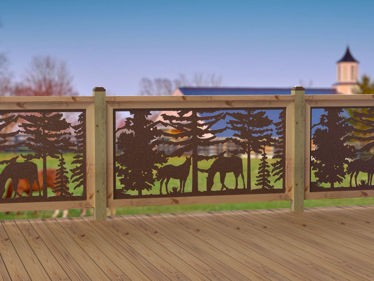 60"x30" - Horses Landscape Fence/Gate Panel Insert - Madison Iron and Wood