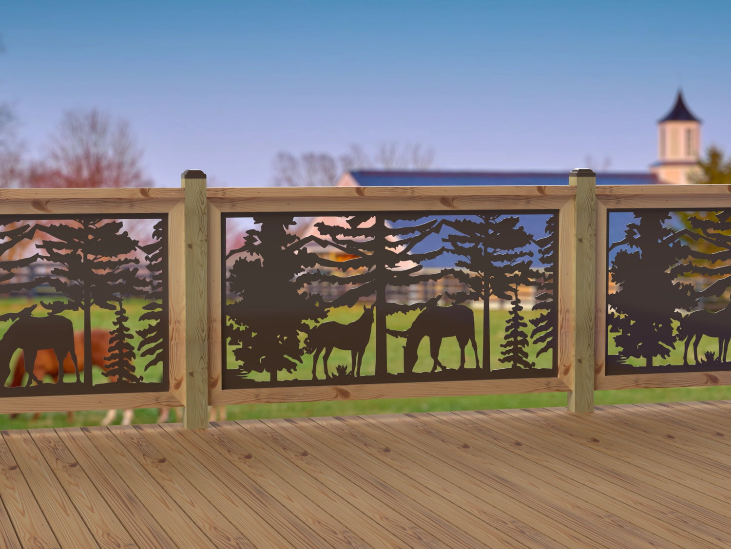 60"x30" - Horses Landscape Fence/Gate Panel Insert - Madison Iron and Wood