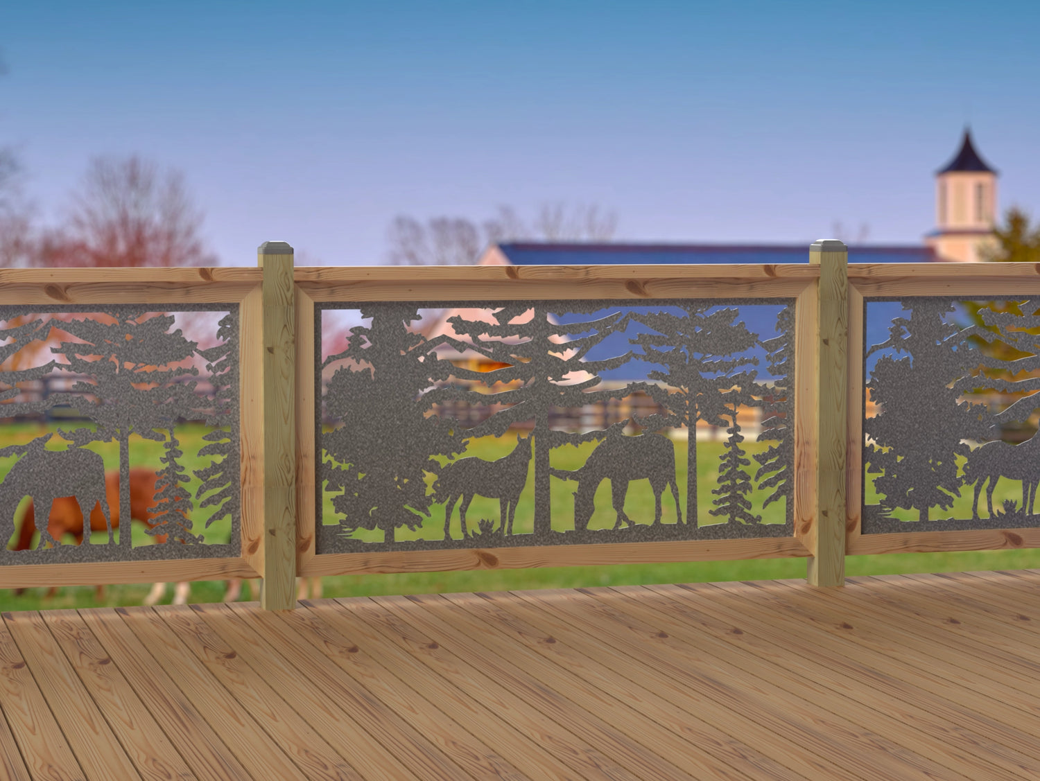 60"x30" - Horses Landscape Fence/Gate Panel Insert - Madison Iron and Wood