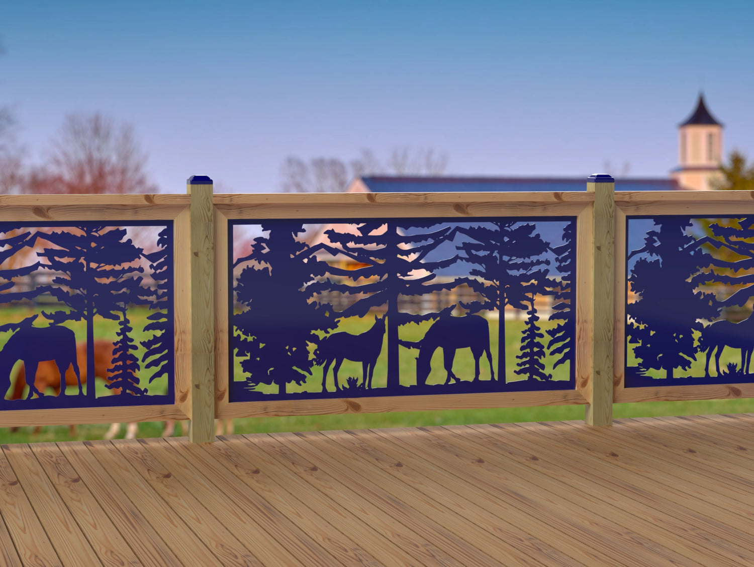 60"x30" - Horses Landscape Fence/Gate Panel Insert - Madison Iron and Wood