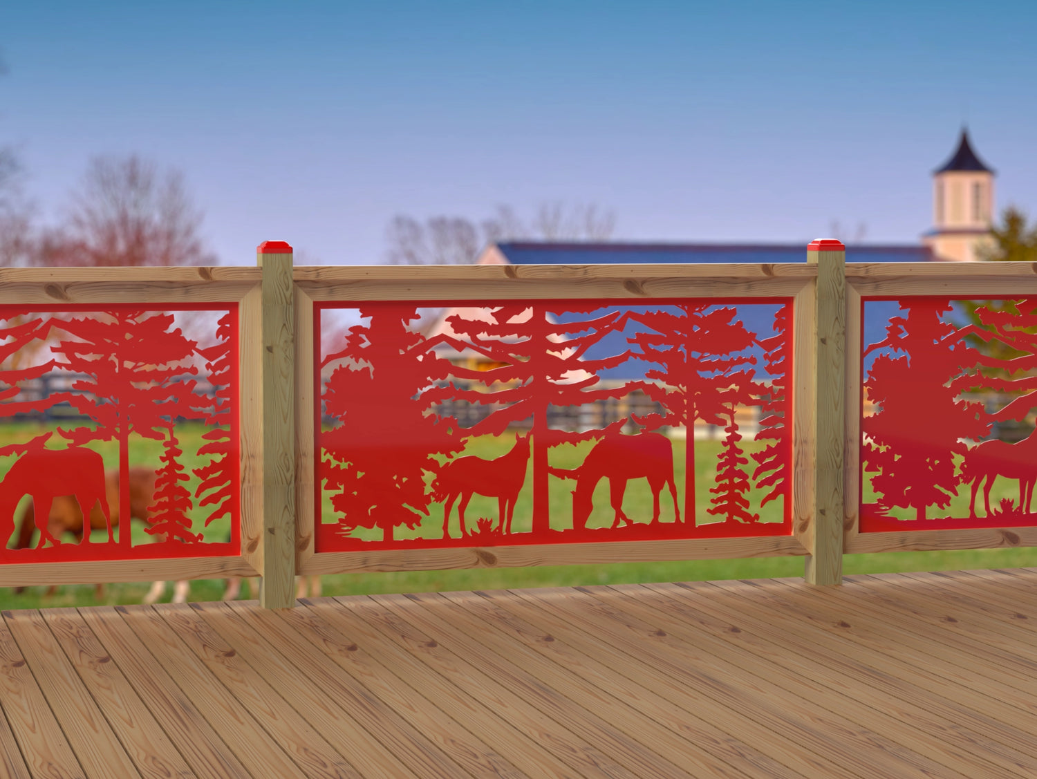 60"x30" - Horses Landscape Fence/Gate Panel Insert - Madison Iron and Wood