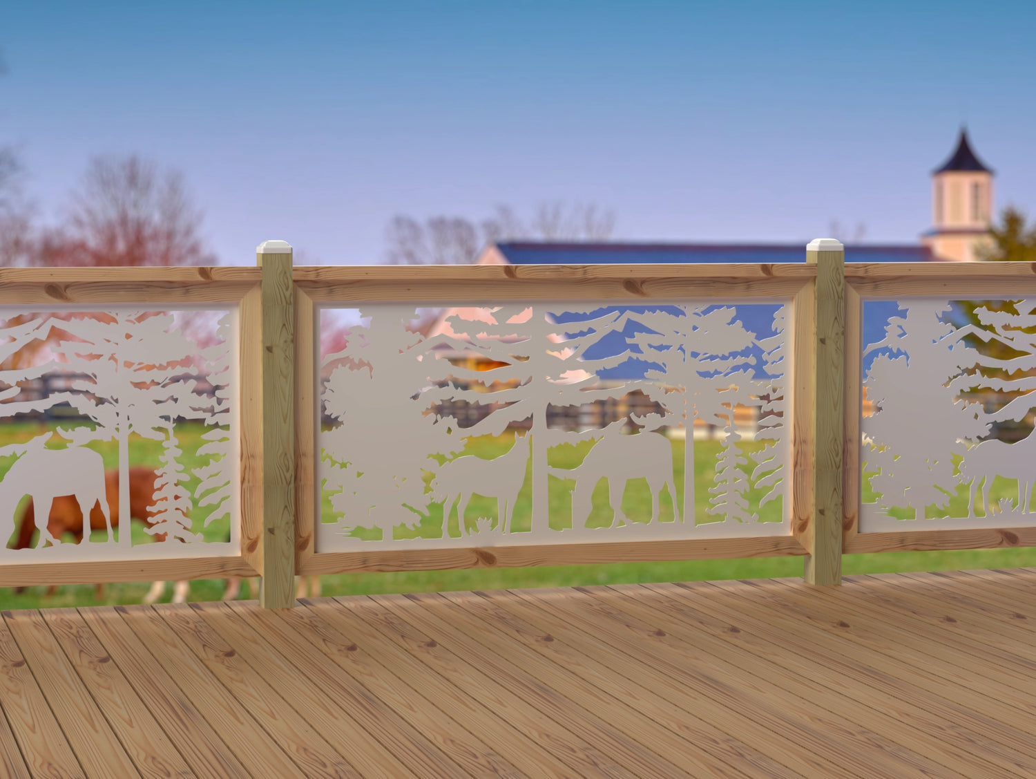 60"x30" - Horses Landscape Fence/Gate Panel Insert - Madison Iron and Wood