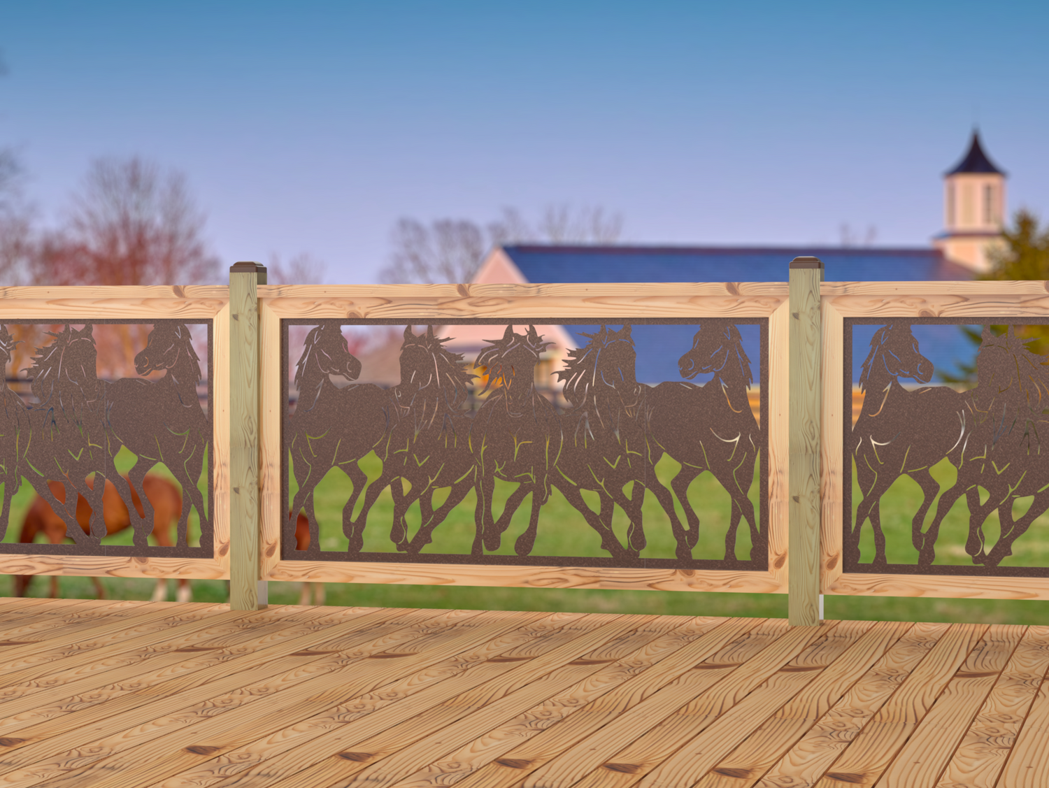 60"x30" - Horses Trotting Fence/Gate Panel Insert - Madison Iron and Wood