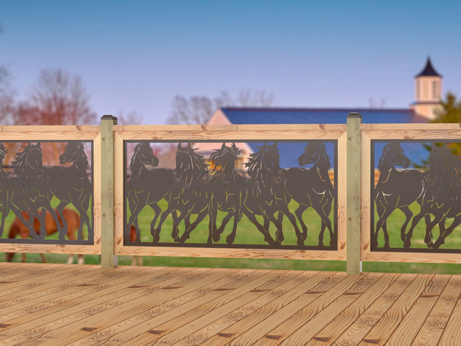 60"x30" - Horses Trotting Fence/Gate Panel Insert - Madison Iron and Wood
