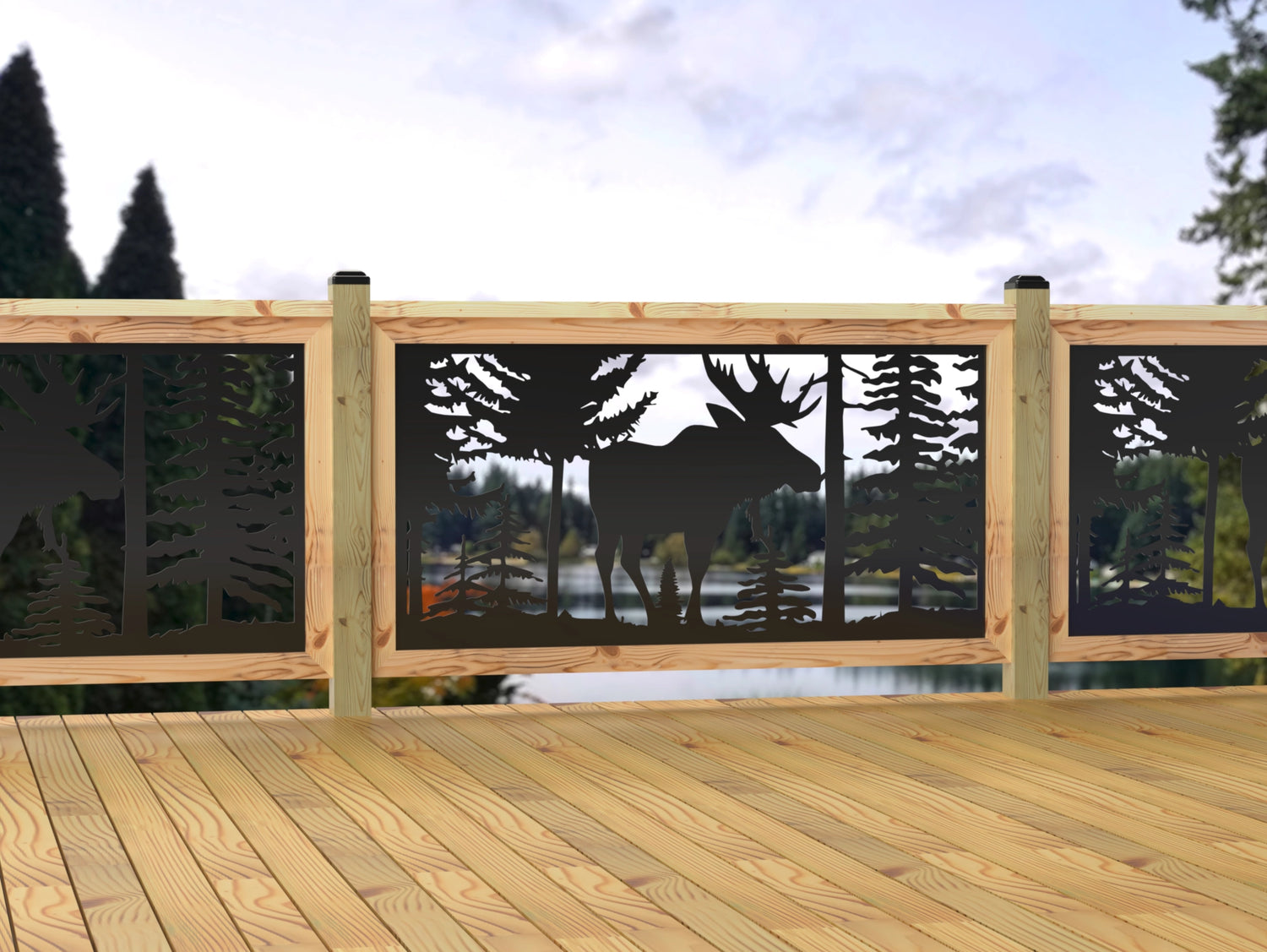 60"x30" - Single Moose Landscape Fence/Gate Panel Insert - Madison Iron and Wood