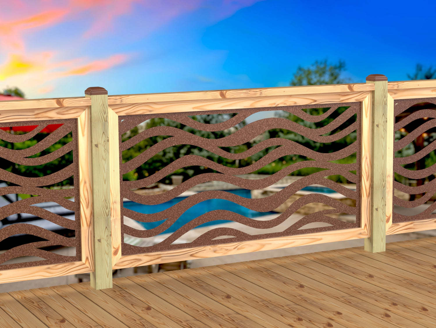 Inserto de panel de barandilla con paisaje forestal