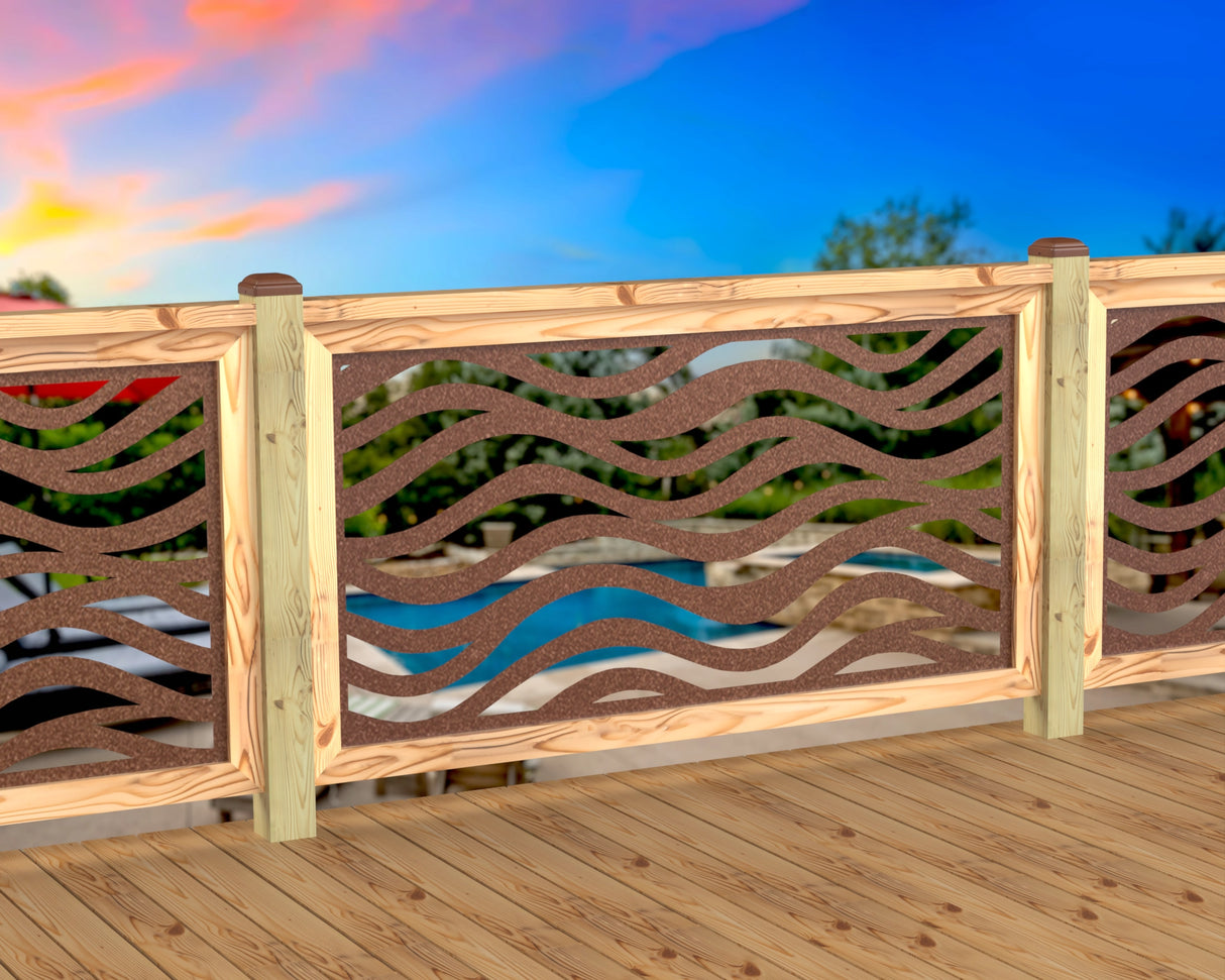 Inserto de panel de barandilla con paisaje forestal