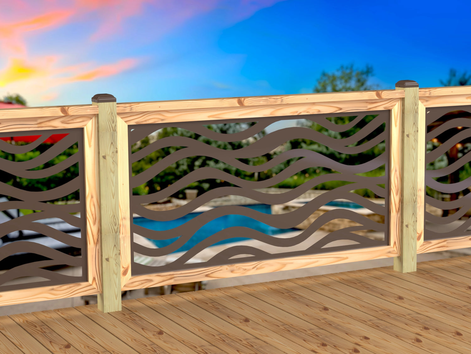 Inserto de panel de barandilla con paisaje forestal