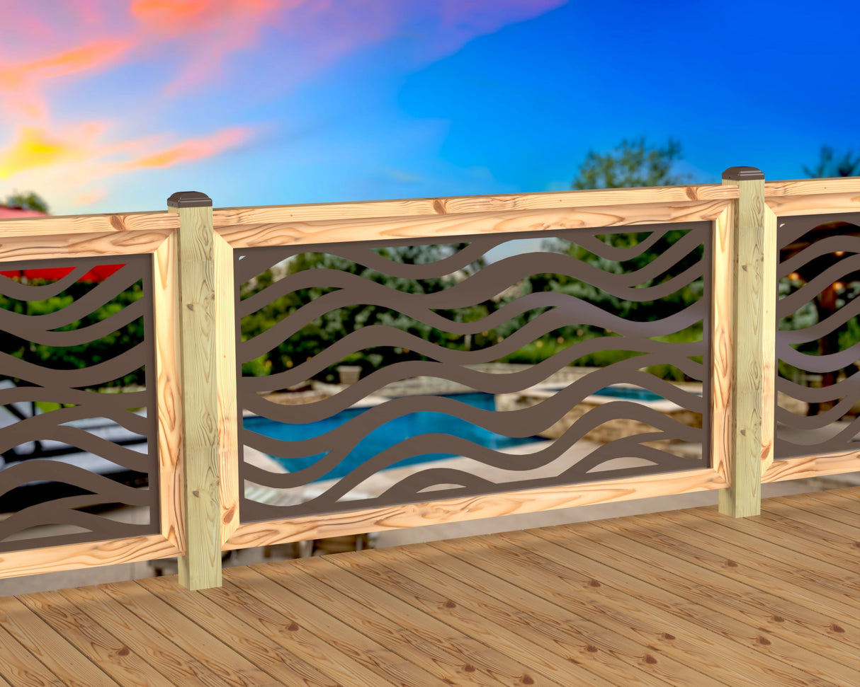 Inserto de panel de barandilla con paisaje forestal