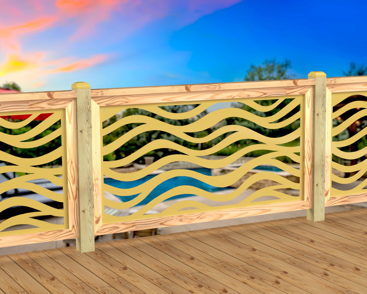 Inserto de panel de barandilla con paisaje forestal