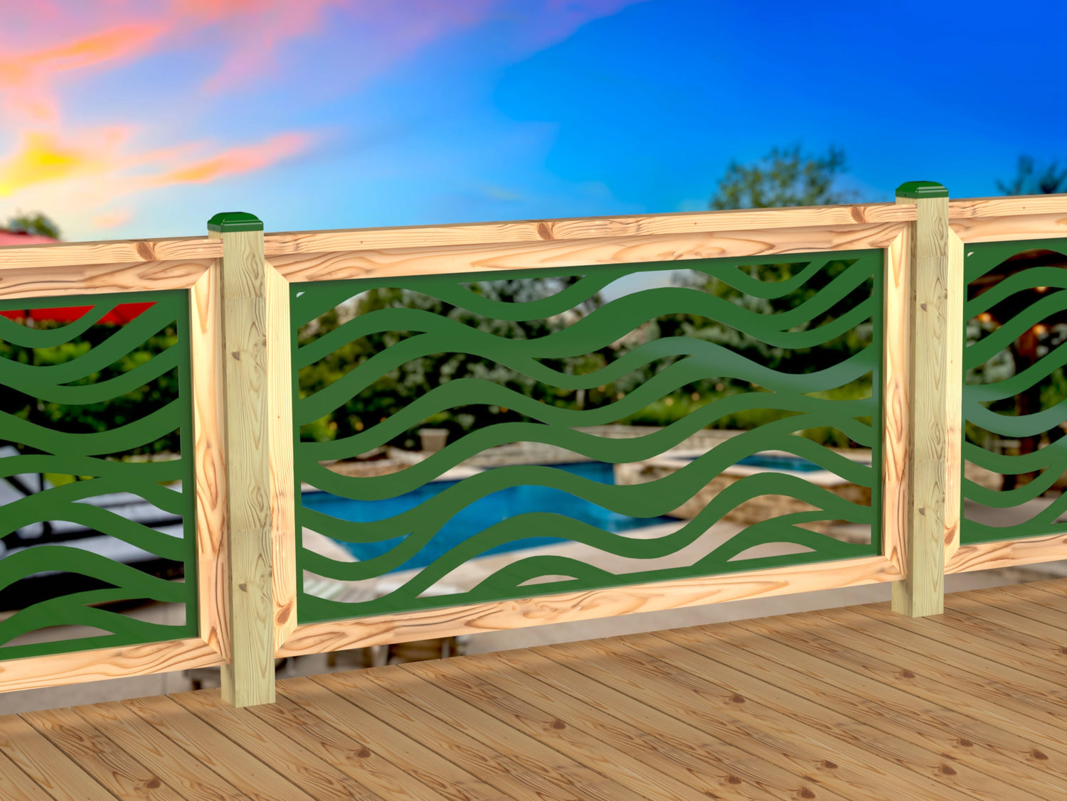 Inserto de panel de barandilla con paisaje forestal