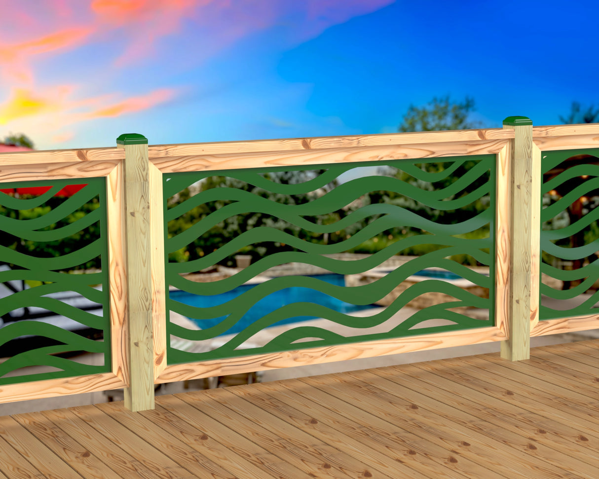 Inserto de panel de barandilla con paisaje forestal