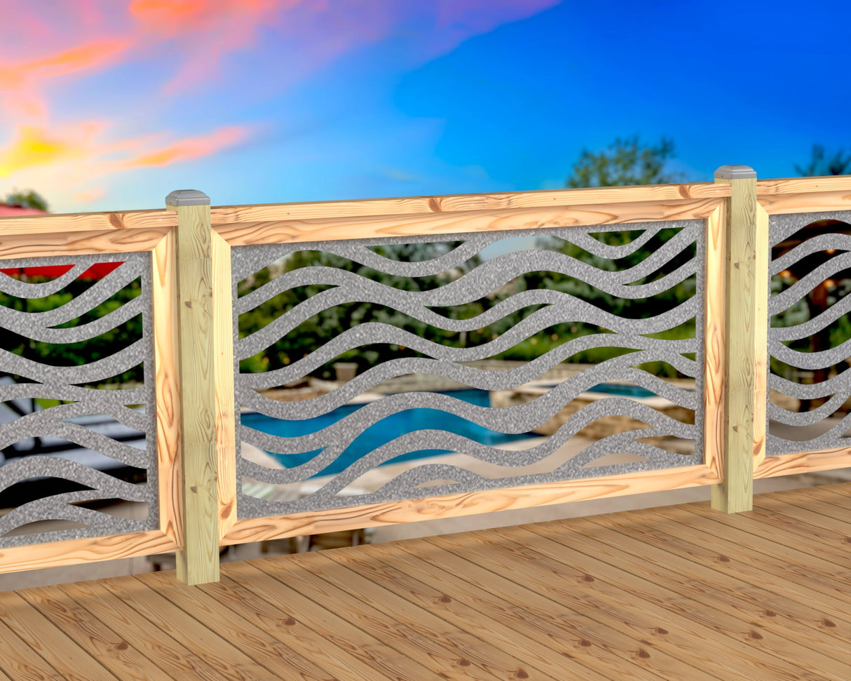 Inserto de panel de barandilla con paisaje forestal