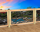 Inserto de panel de barandilla con paisaje forestal
