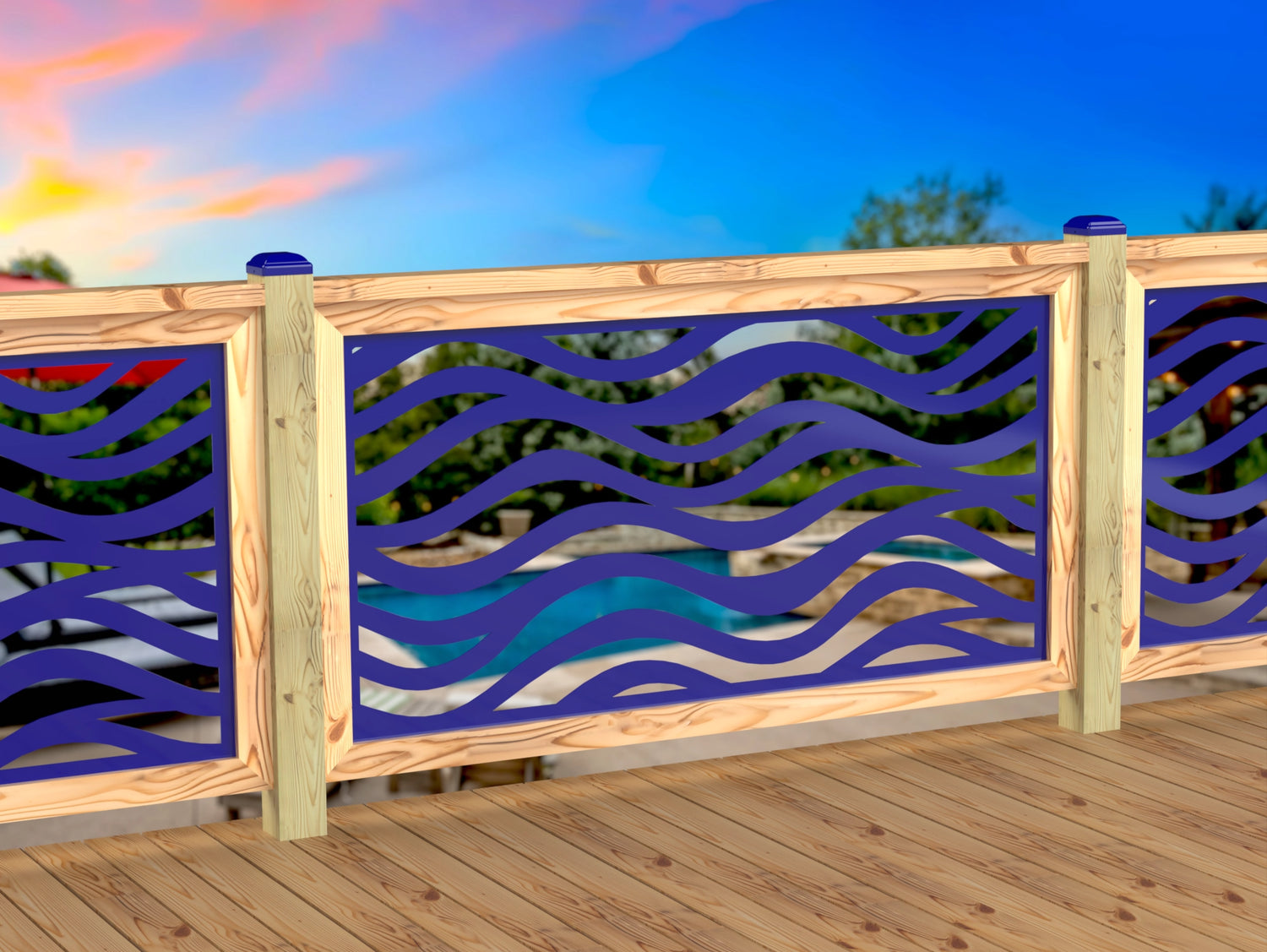Inserto de panel de barandilla con paisaje forestal