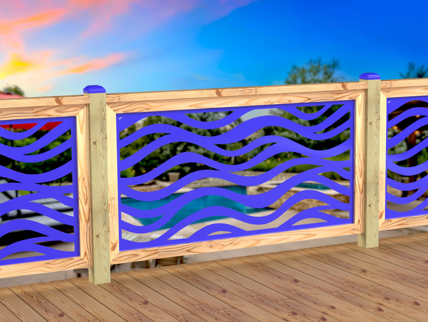 Inserto de panel de barandilla con paisaje forestal