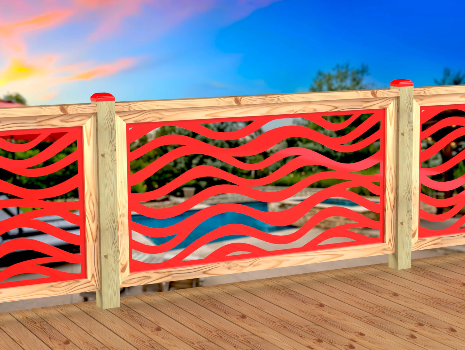 Inserto de panel de barandilla con paisaje forestal