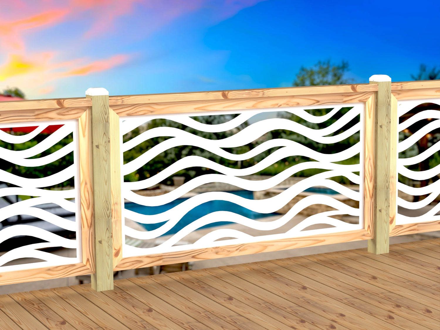 Inserto de panel de barandilla con paisaje forestal