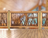 Inserto de panel de barandilla con paisaje forestal