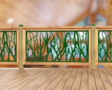 Inserto de panel de barandilla con paisaje forestal