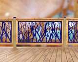 Inserto de panel de barandilla con paisaje forestal
