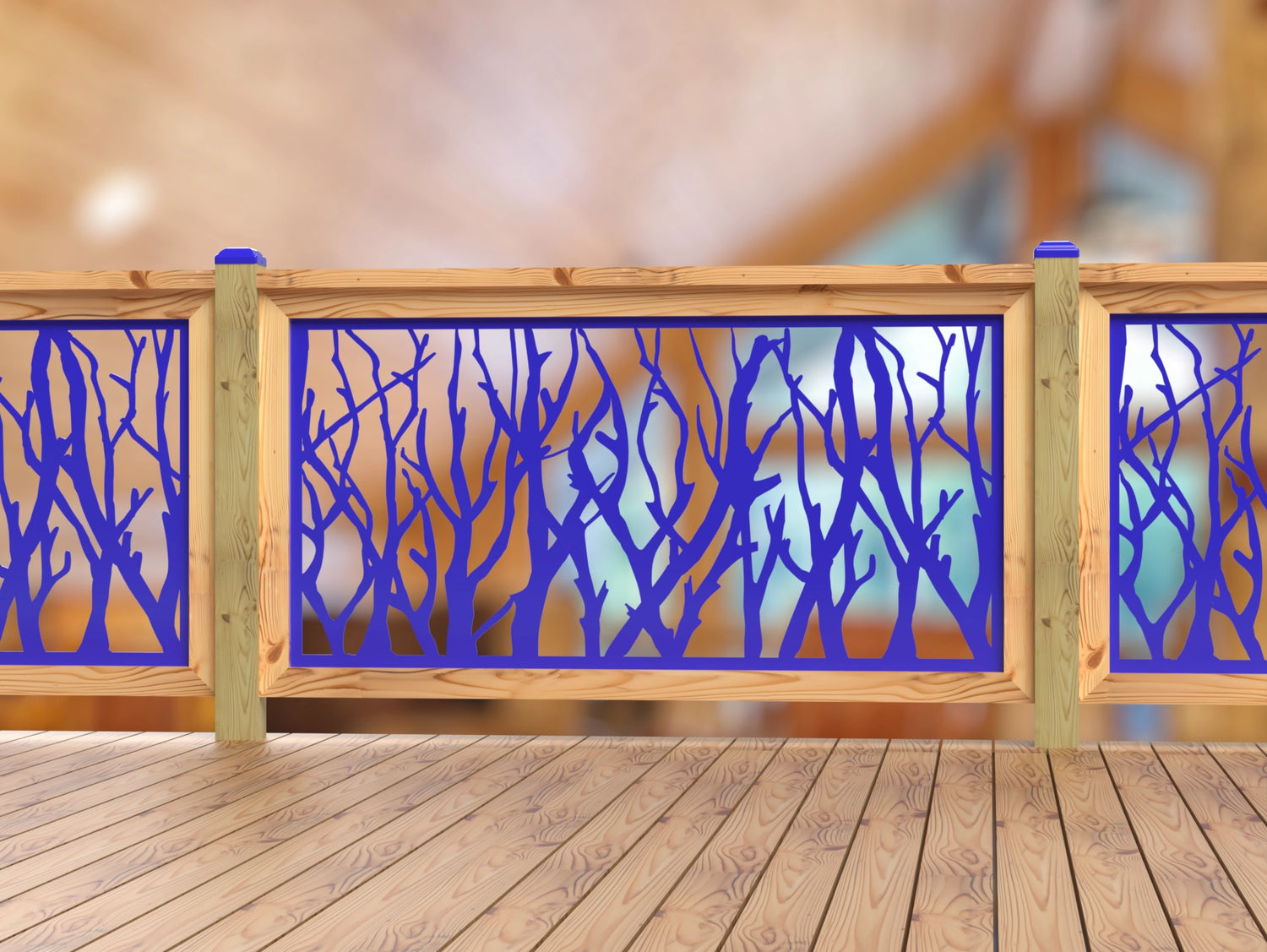 Inserto de panel de barandilla con paisaje forestal