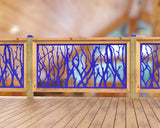 Inserto de panel de barandilla con paisaje forestal