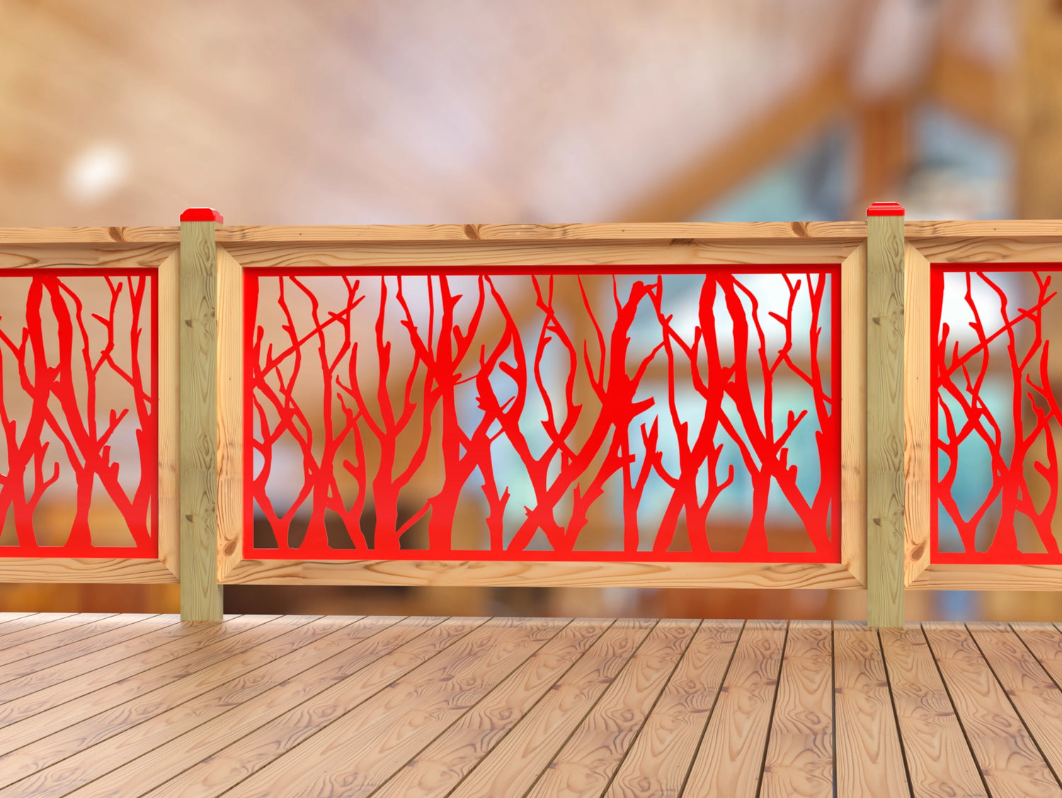 Inserto de panel de barandilla con paisaje forestal