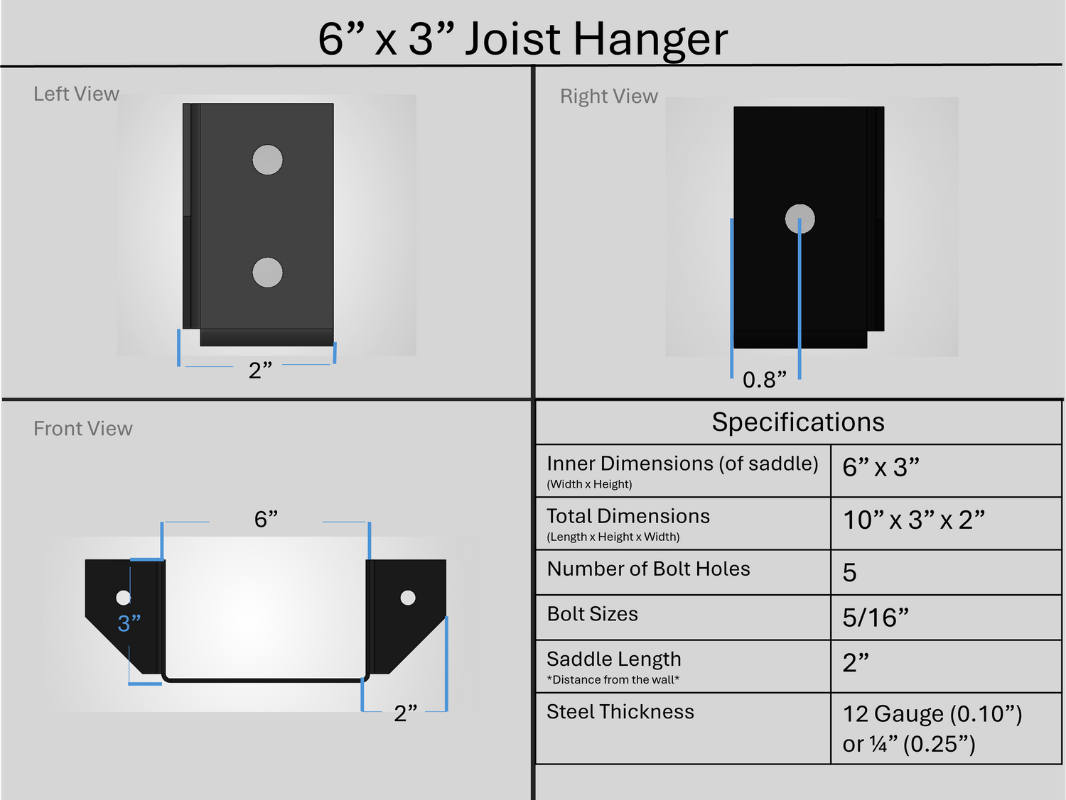 Support de suspension pour solive 2"x6"