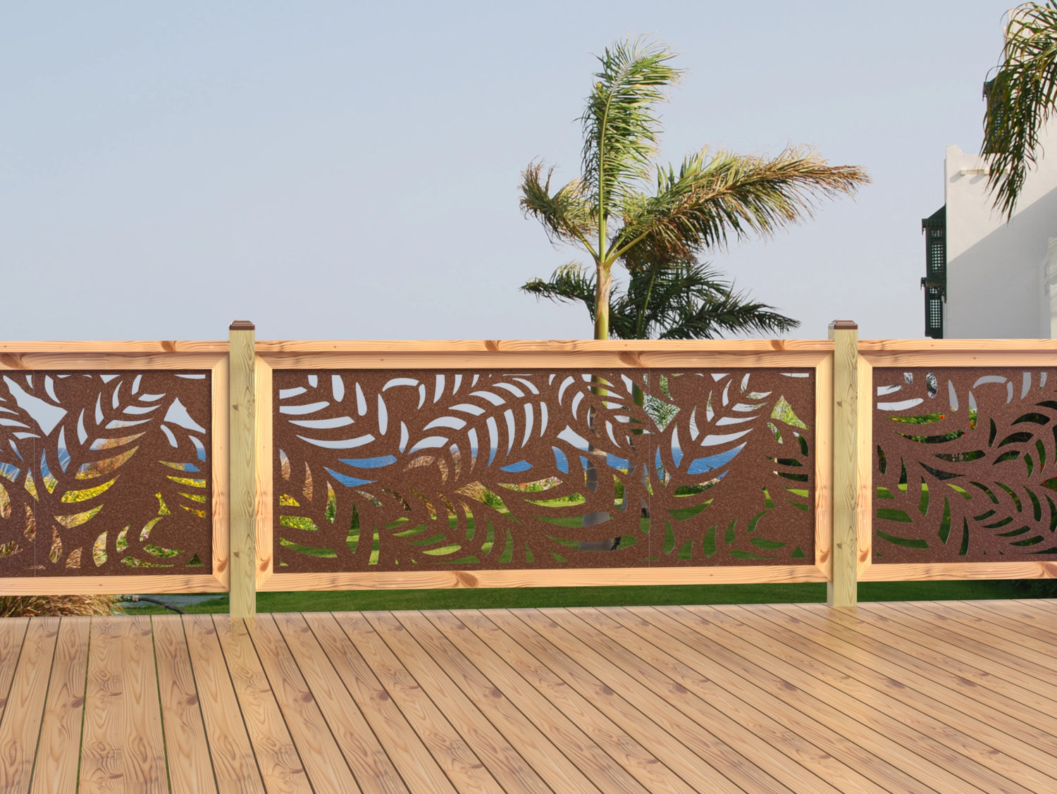 80"x30" - Budding Palm Leaf Pattern Fence/Gate Panel Insert - Madison Iron and Wood