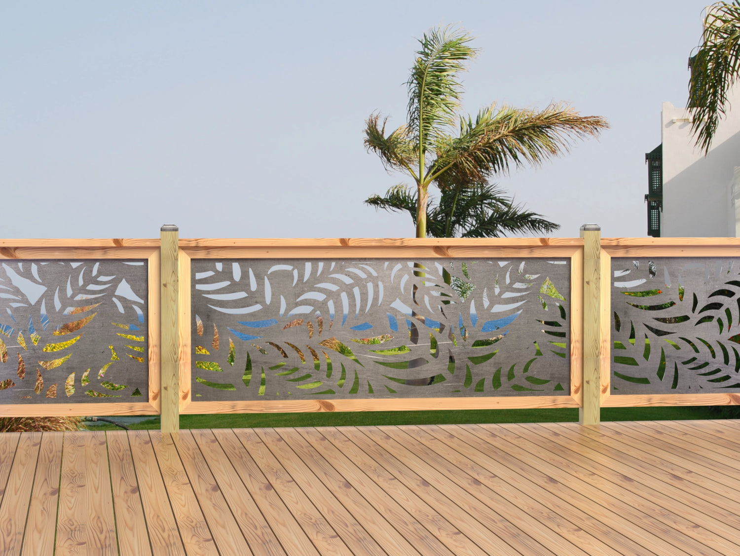 80"x30" - Budding Palm Leaf Pattern Fence/Gate Panel Insert - Madison Iron and Wood