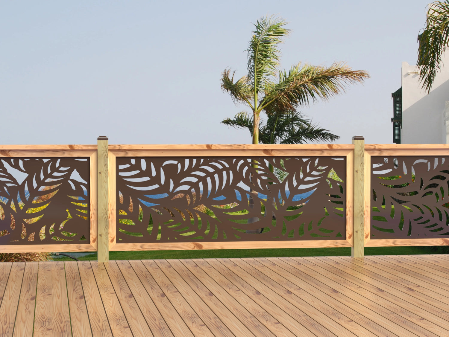 80"x30" - Budding Palm Leaf Pattern Fence/Gate Panel Insert - Madison Iron and Wood