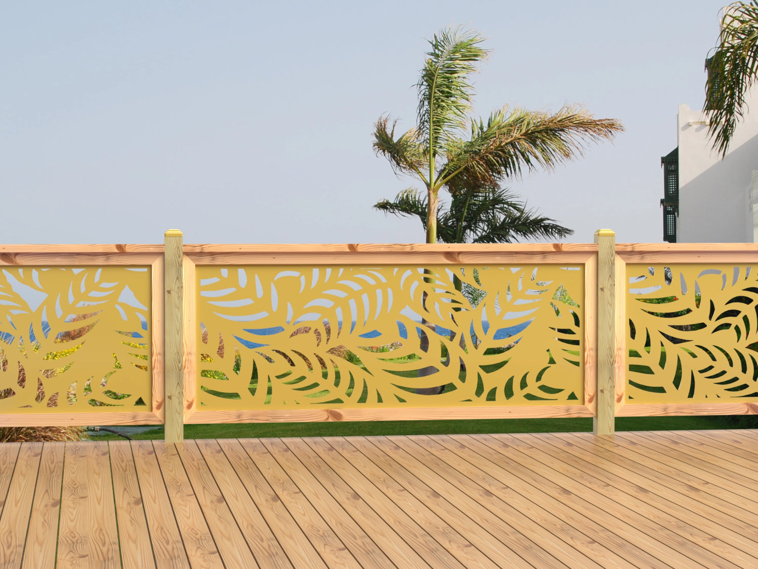 80"x30" - Budding Palm Leaf Pattern Fence/Gate Panel Insert - Madison Iron and Wood