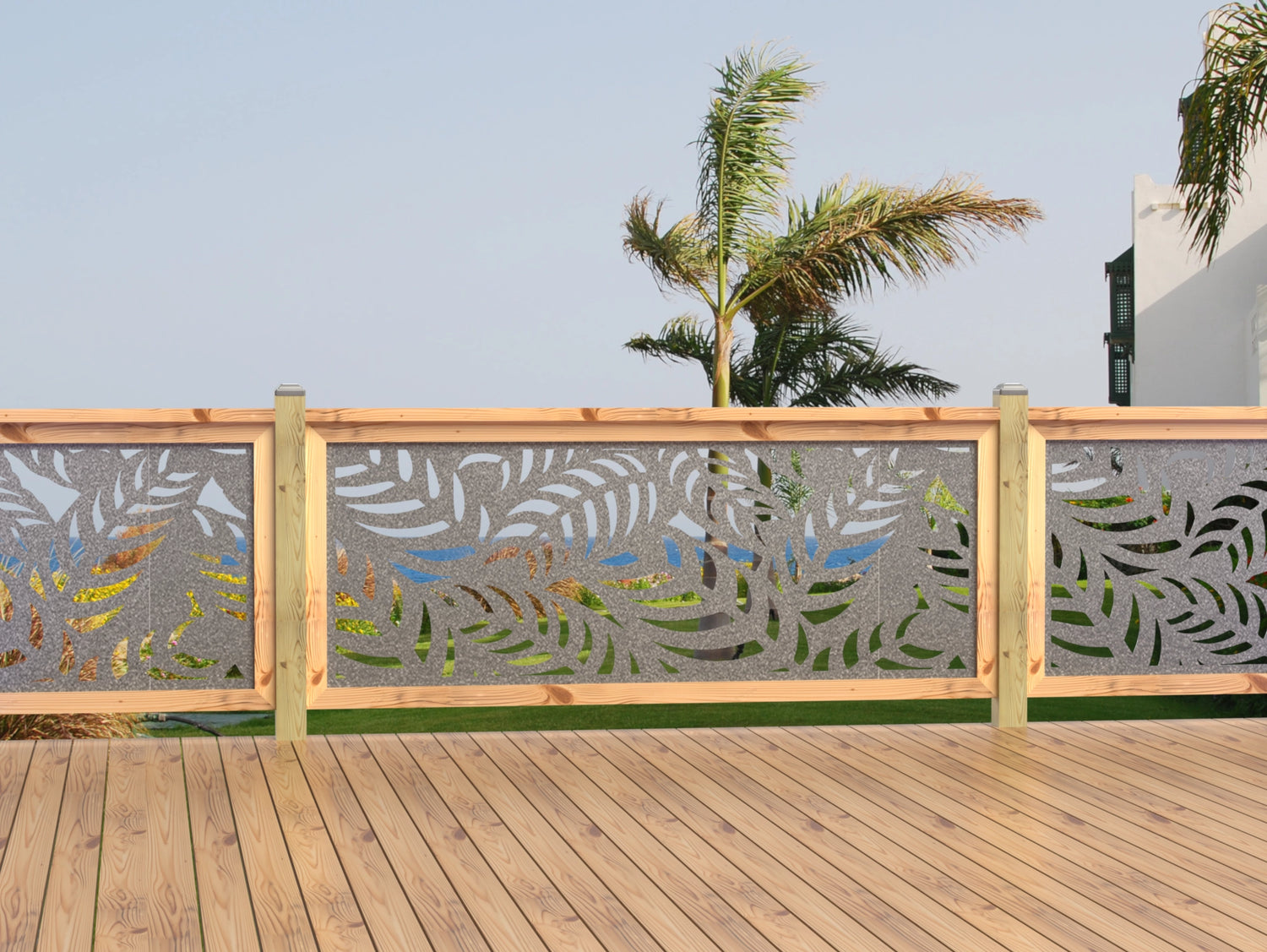 80"x30" - Budding Palm Leaf Pattern Fence/Gate Panel Insert - Madison Iron and Wood