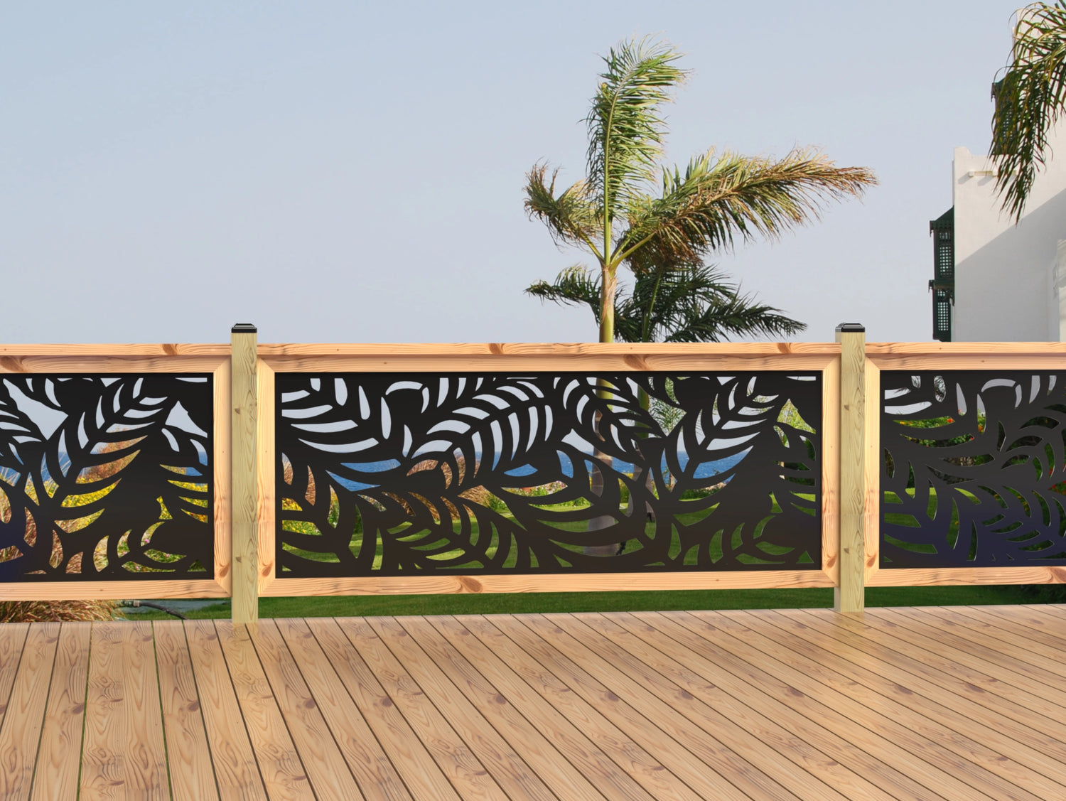 80"x30" - Budding Palm Leaf Pattern Fence/Gate Panel Insert - Madison Iron and Wood