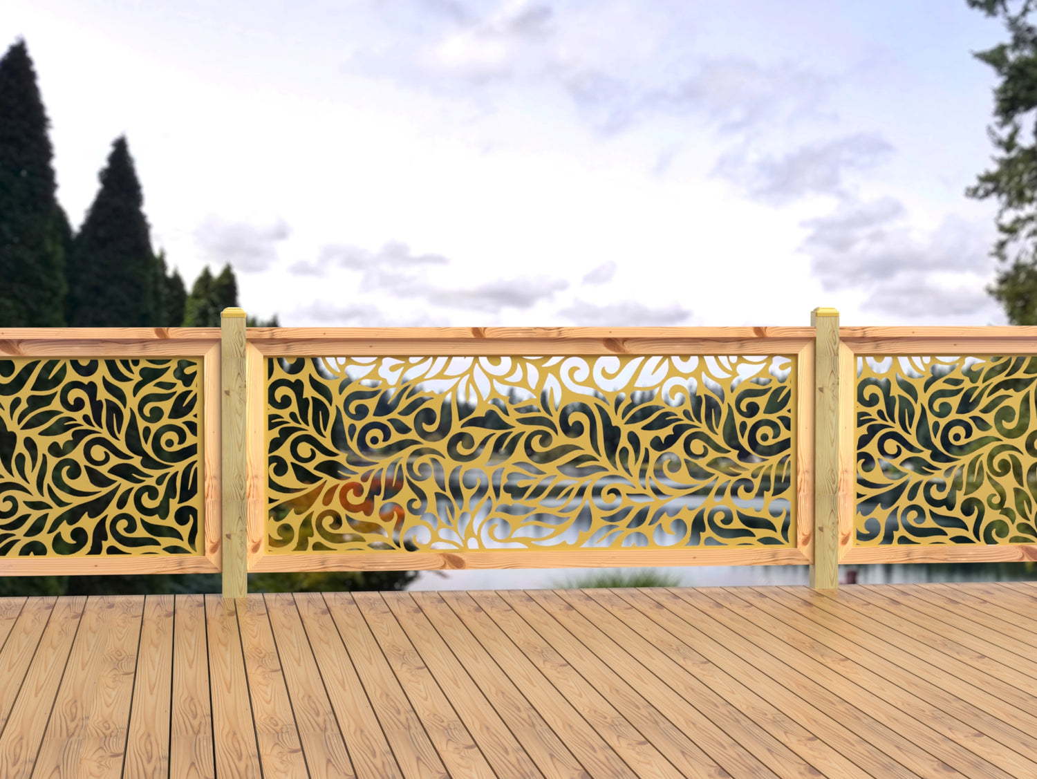 80"x30" - Flowing Leaves Fence/Gate Panel Insert - Madison Iron and Wood