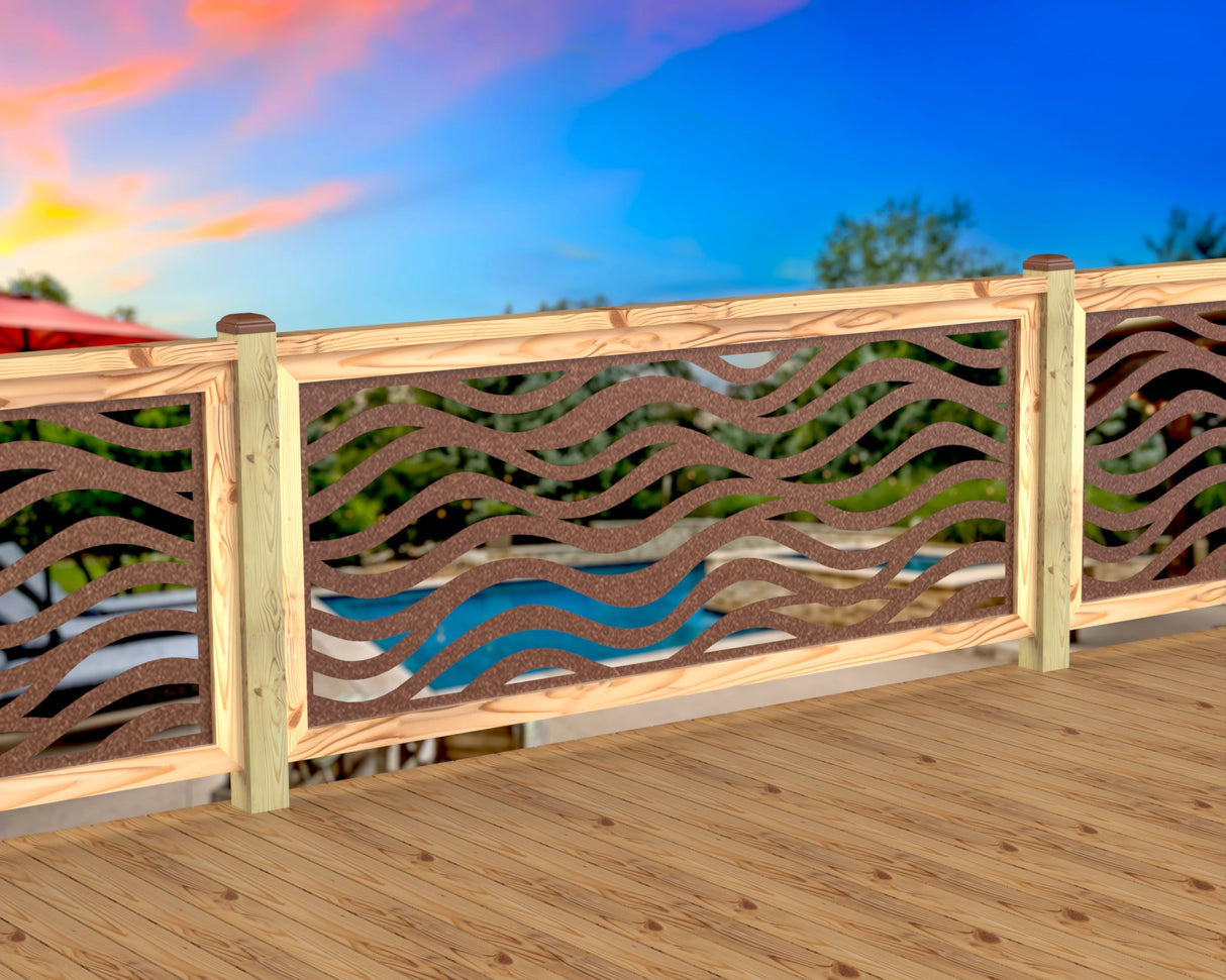 Inserto de panel de barandilla con paisaje forestal