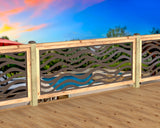 Inserto de panel de barandilla con paisaje forestal