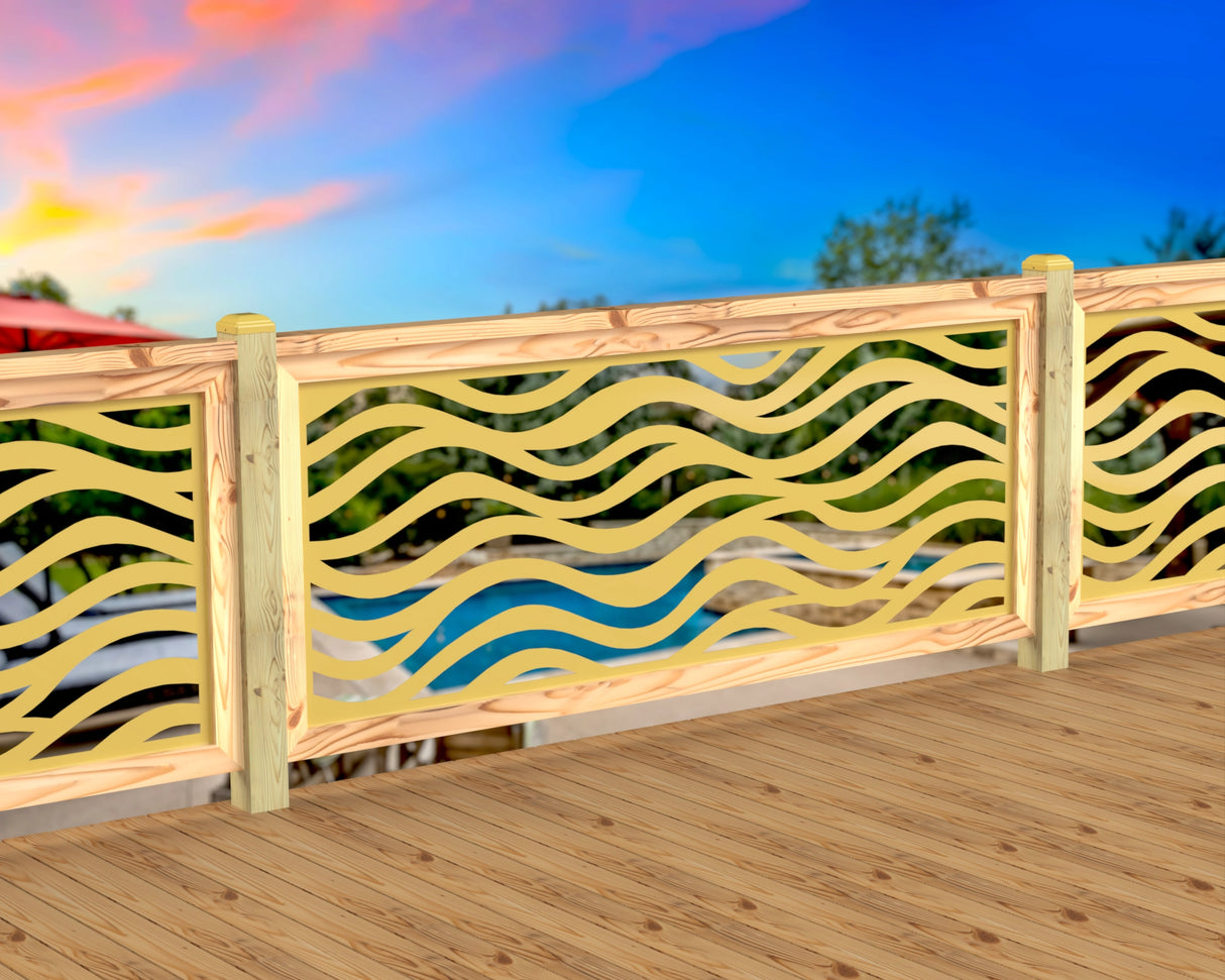 Inserto de panel de barandilla con paisaje forestal