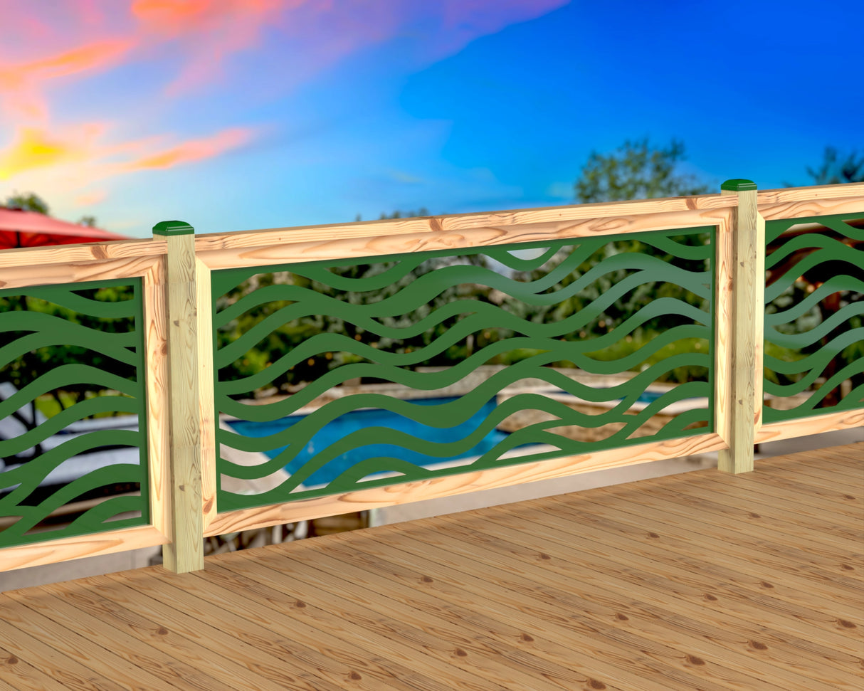 Inserto de panel de barandilla con paisaje forestal