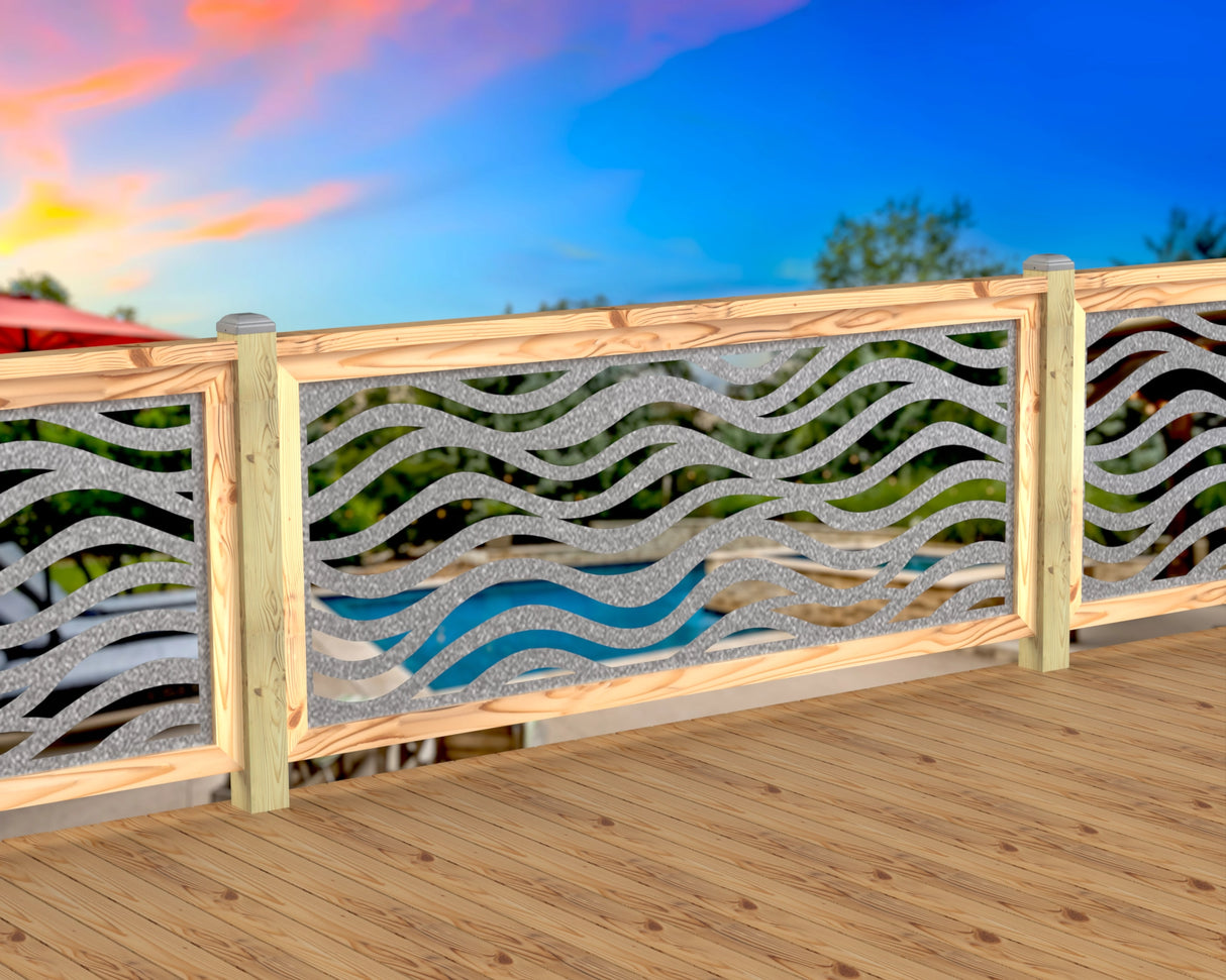 Inserto de panel de barandilla con paisaje forestal