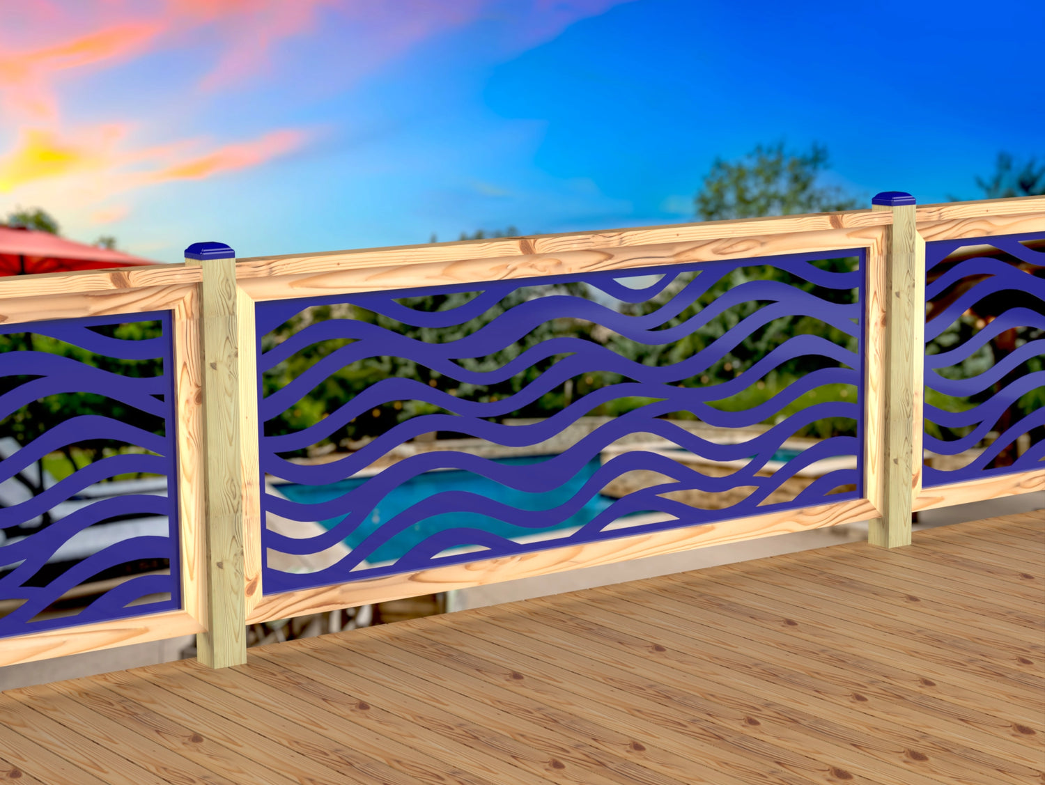 Inserto de panel de barandilla con paisaje forestal