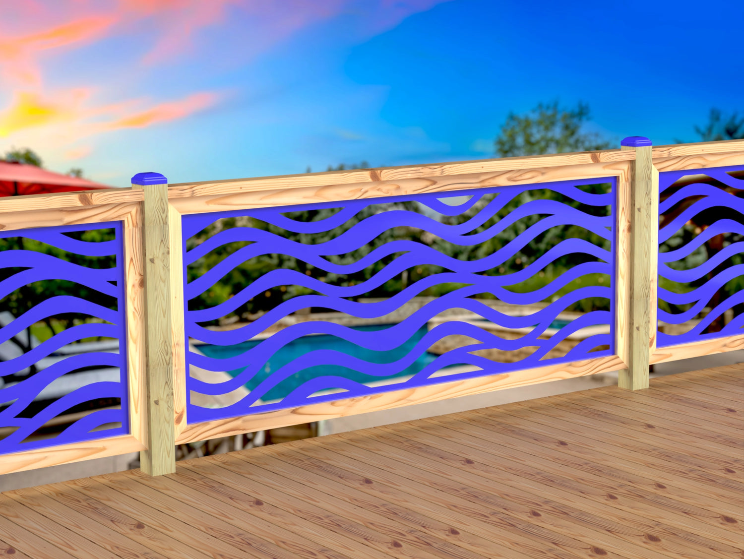 Inserto de panel de barandilla con paisaje forestal