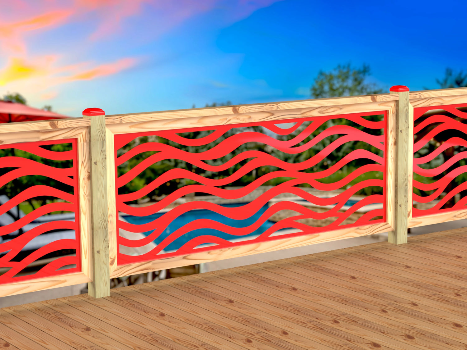 Inserto de panel de barandilla con paisaje forestal