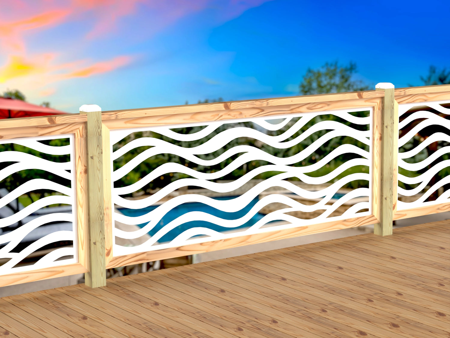 Inserto de panel de barandilla con paisaje forestal