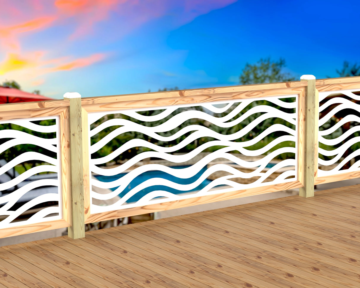 Inserto de panel de barandilla con paisaje forestal